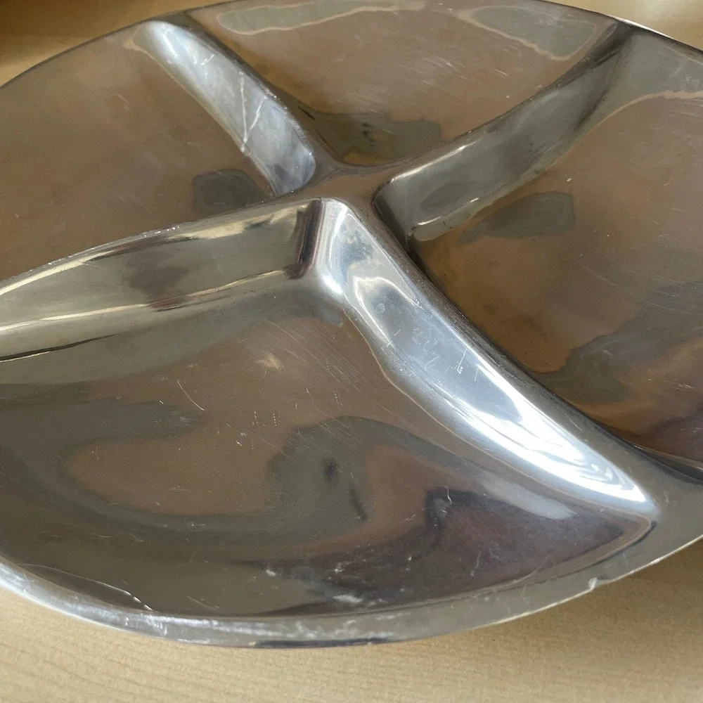 Pottery Barn Metallo Oval Serving Tray Aluminum Divided Platter Heavy Wabi Sabi‎